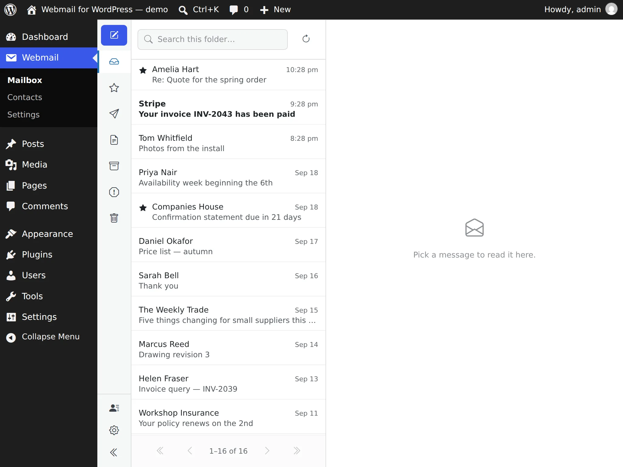 The three panes on a tablet in landscape