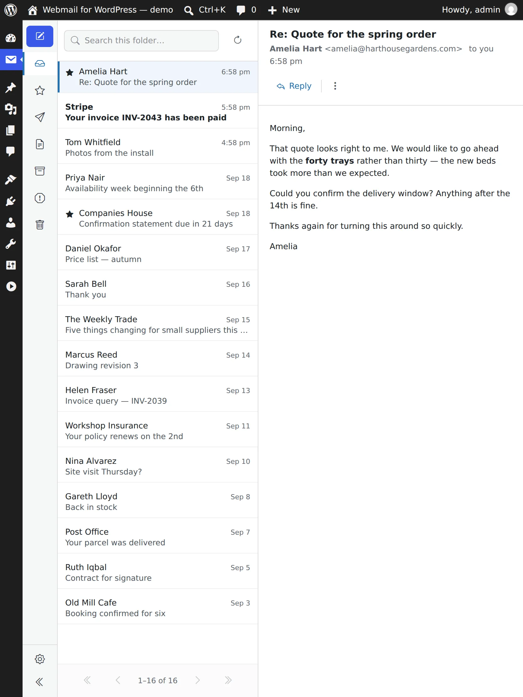 Reading mail on a tablet